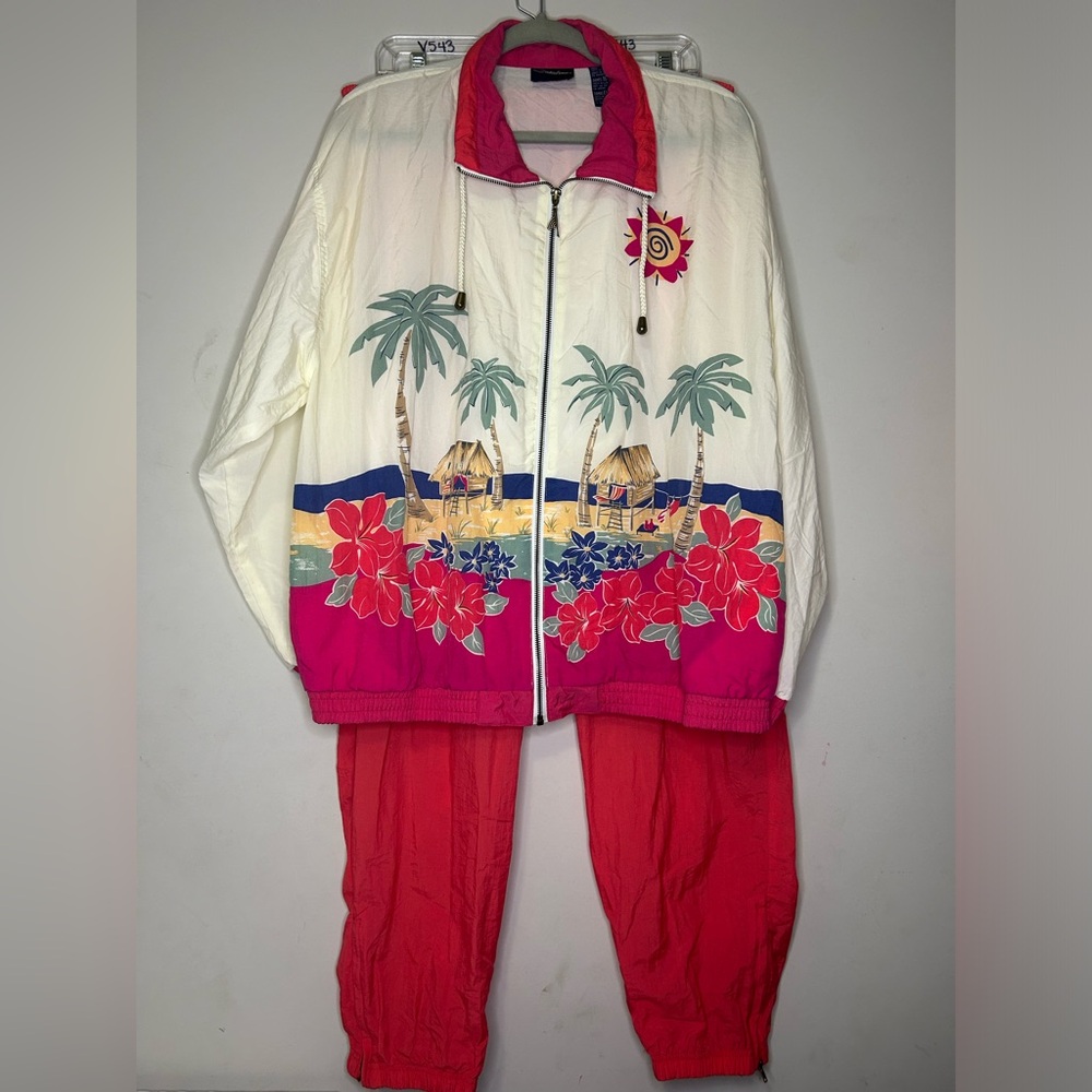 VTG 80s Catalina Pink and Cream Windbreaker Jacket NWOT Matching Pants NWT. XL